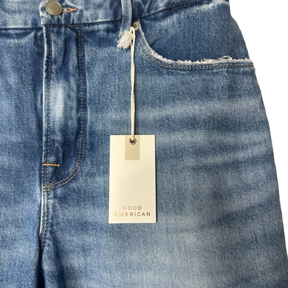 Good American Good 90'S Bermuda Short Distressed Denim Shorts NEW - Picture 4 of 11